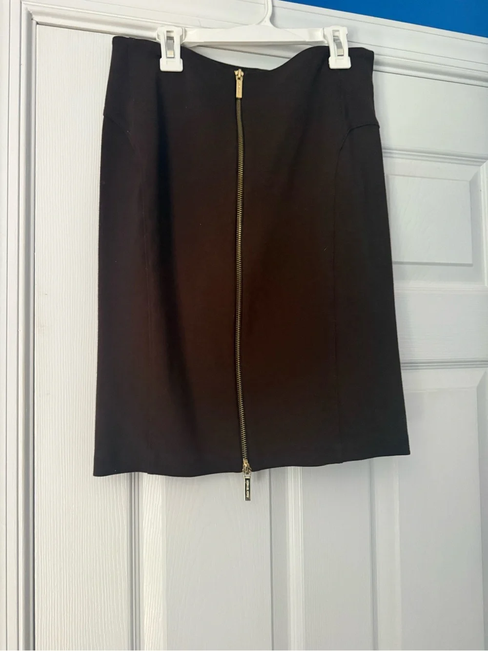Michael Kors Brown Pencil Skirt with Gold Center Zip